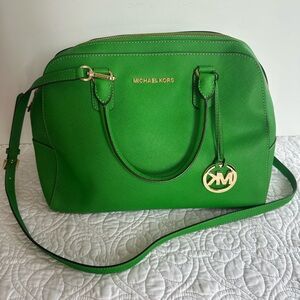 Michael Kors Bright Green Saffiano Leather Satchel with Gold Hardware